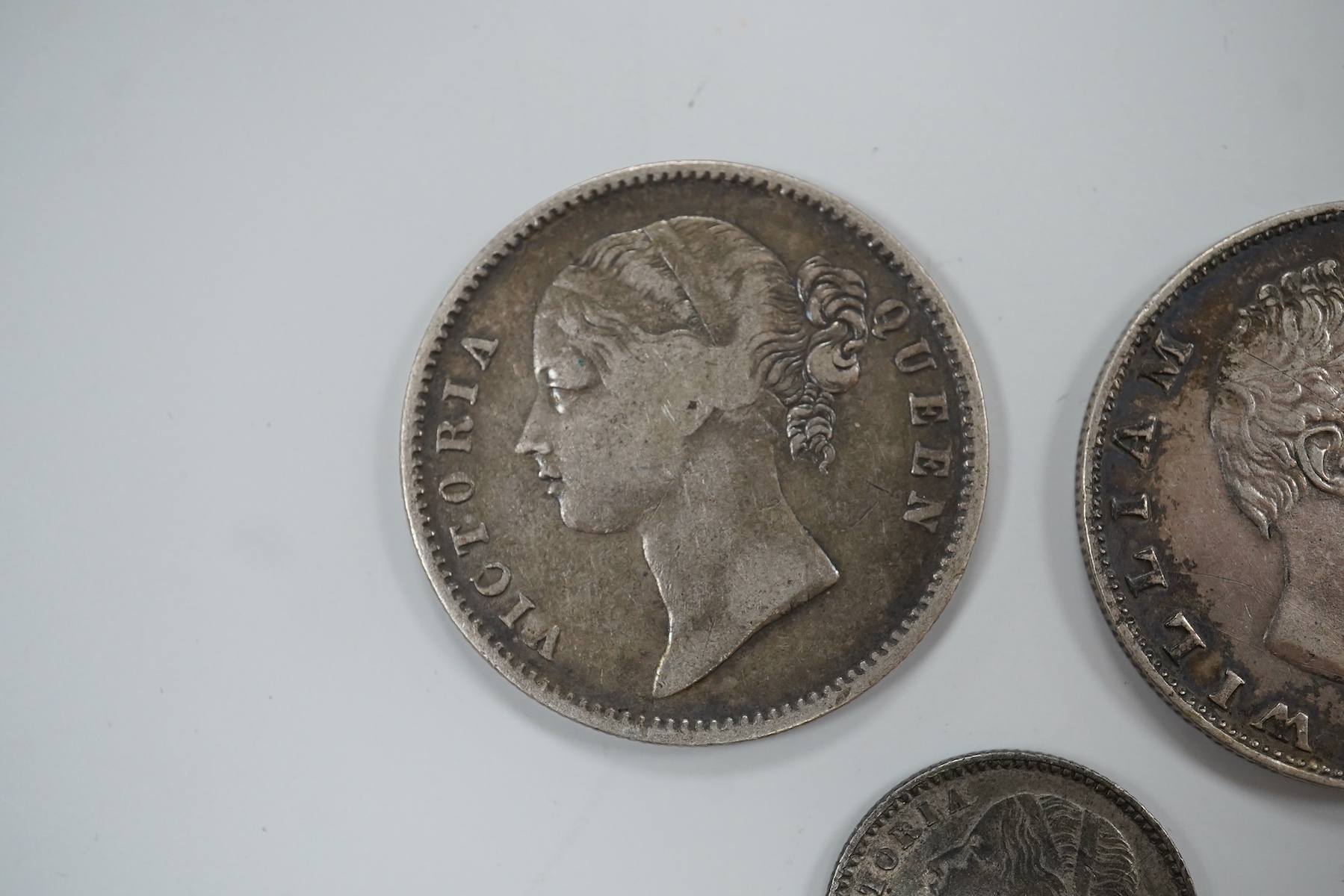 Two Victorian rupees, 1840 and 1835 and a 1/4 rupee 1840
